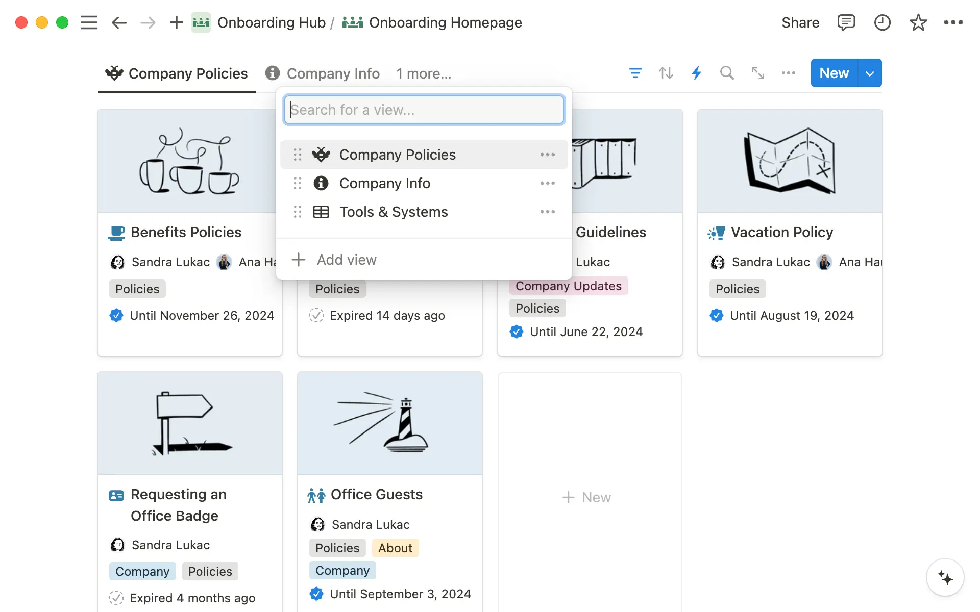 Les vues vous aident à organiser les informations dans votre wiki.