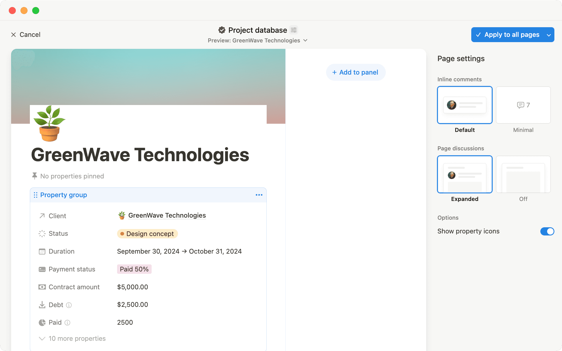 L’outil de mise en page vous permet de tout personnaliser sur votre page de base de données, de l’épinglage des propriétés à la création d’un nouveau menu latéral.