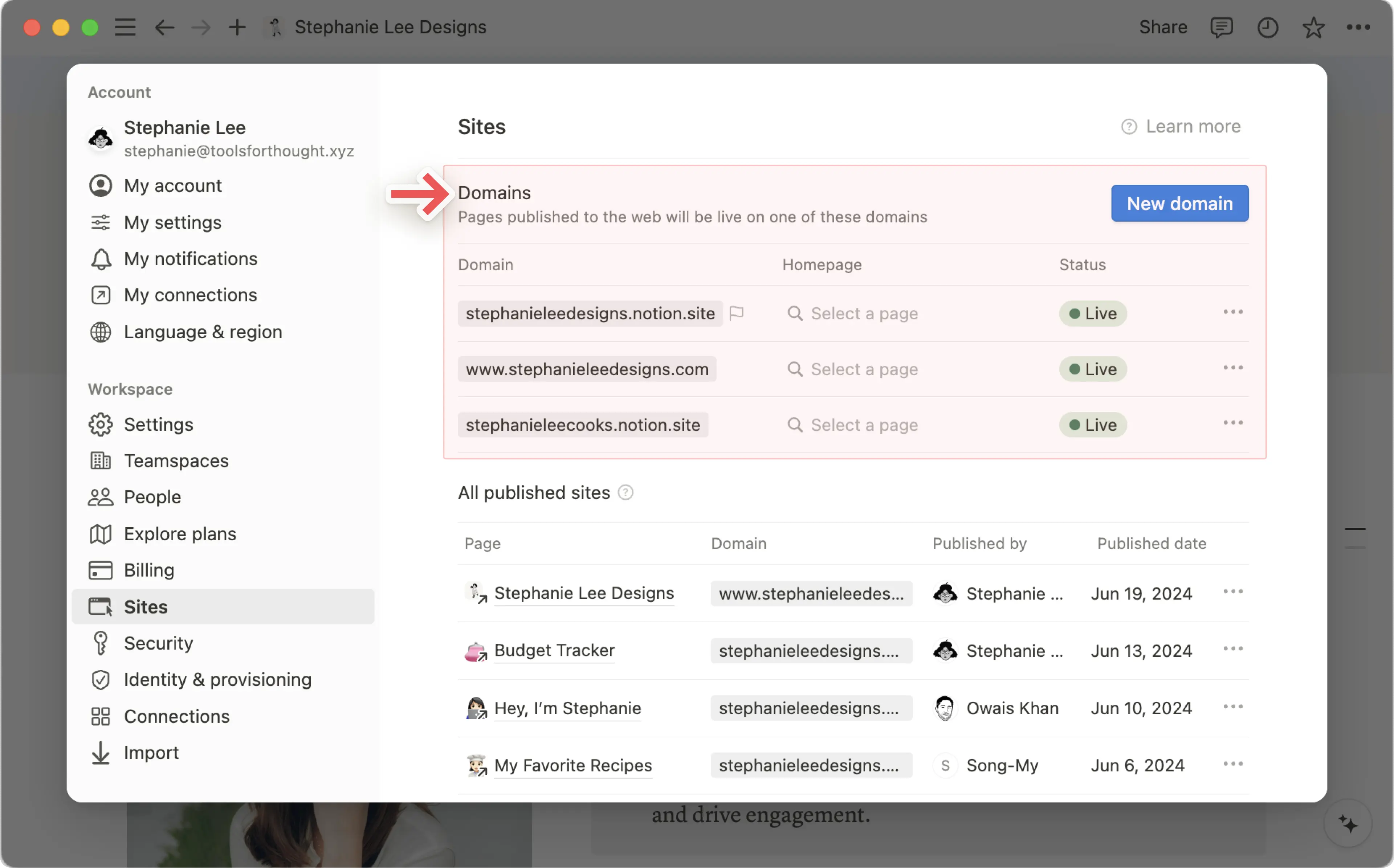 Aide : gérer vos domaines de site Notion