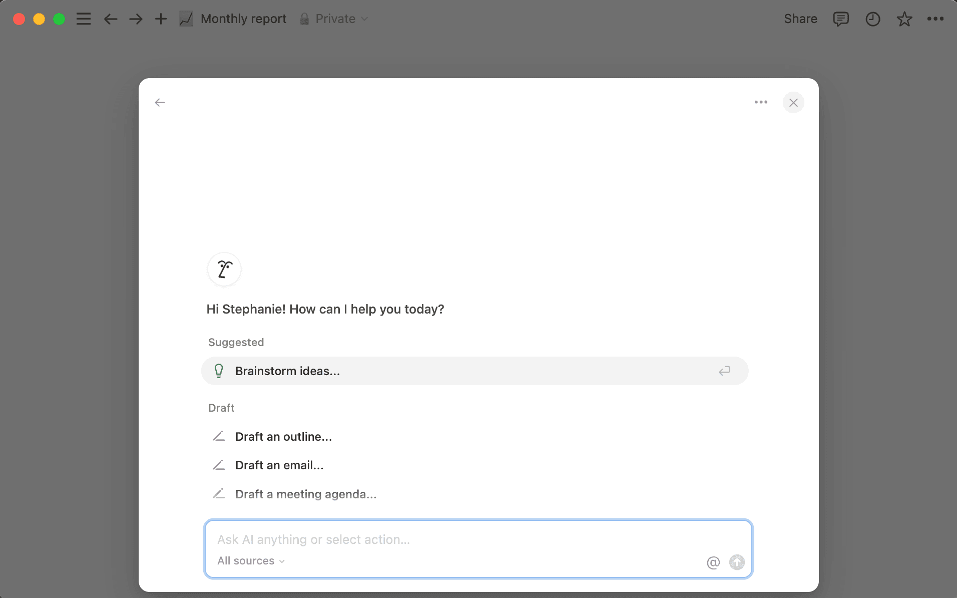 Ouvrir l’IA de Notion instantanément avec le raccourci clavier : Shift+Cmd+J (Mac) ou Shift+Ctrl+J (Windows)