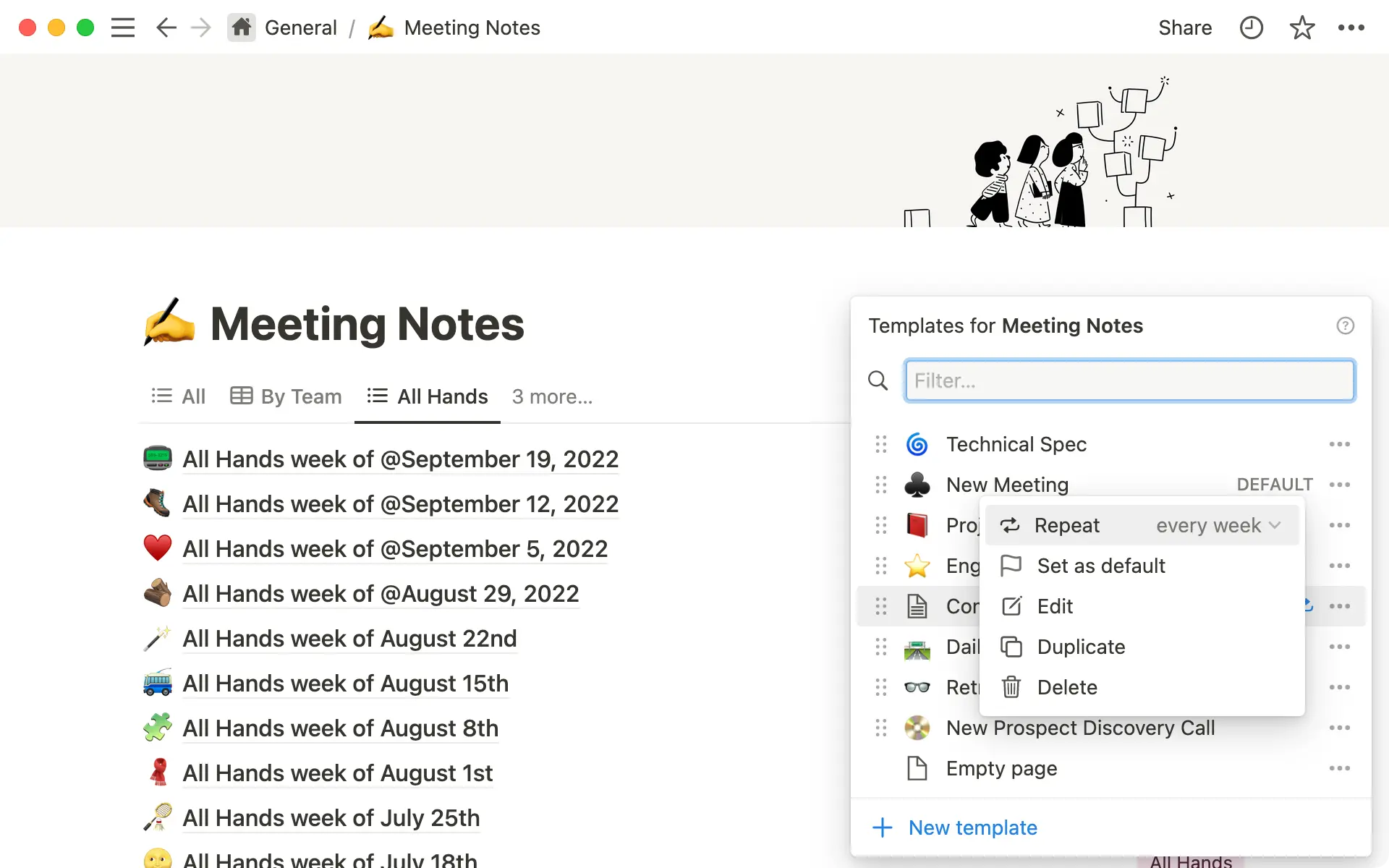Siapkan templat berulang di menu templat dari database apa pun.