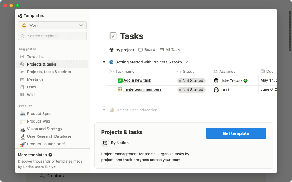 Galeri templat dalam aplikasi
