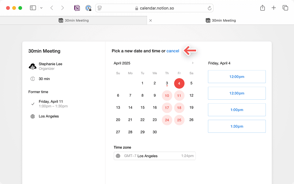 Cliquez sur le lien présent dans l’invitation que vous avez reçue par e-mail pour reprogrammer ou annuler l’événement.