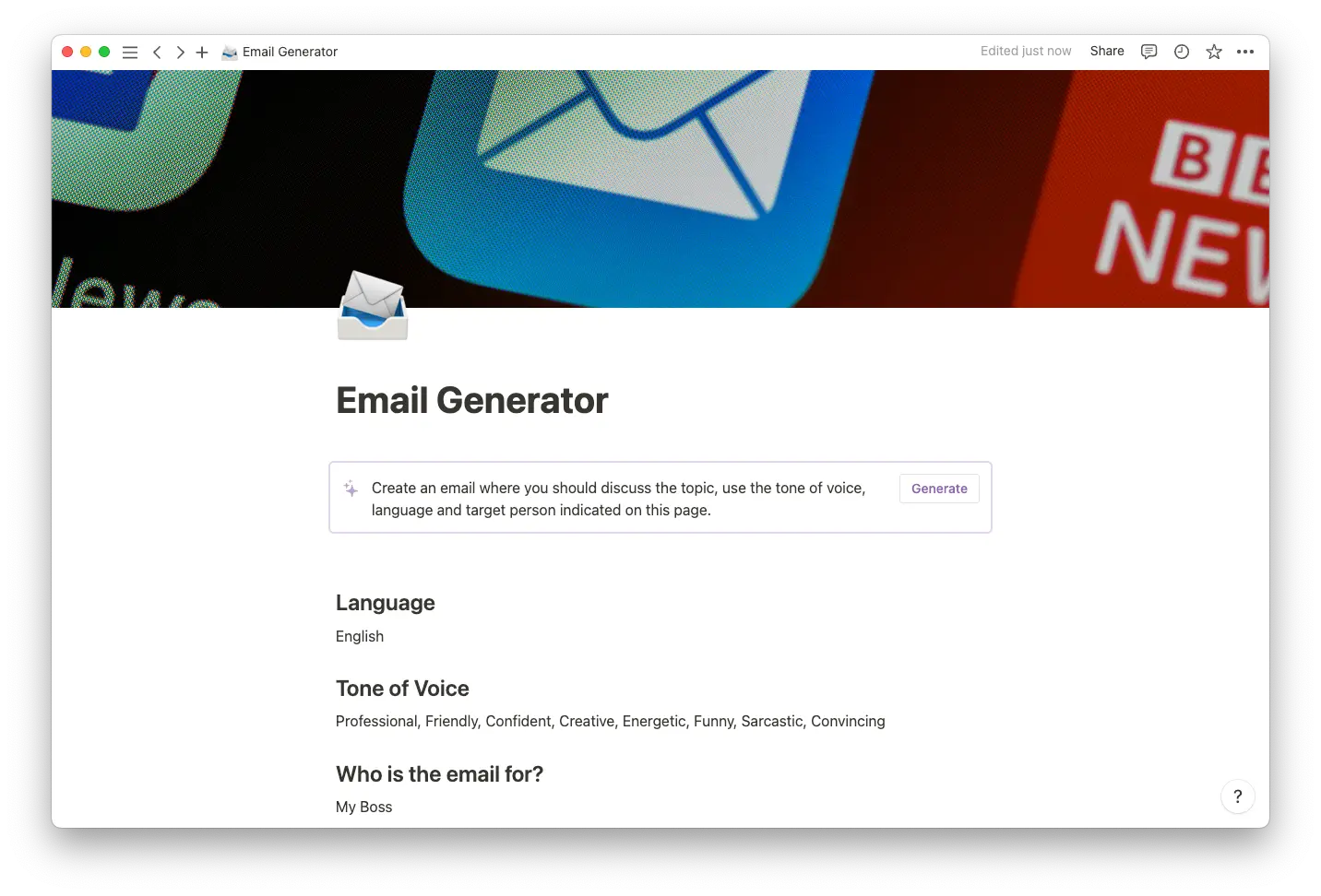 Email generator template