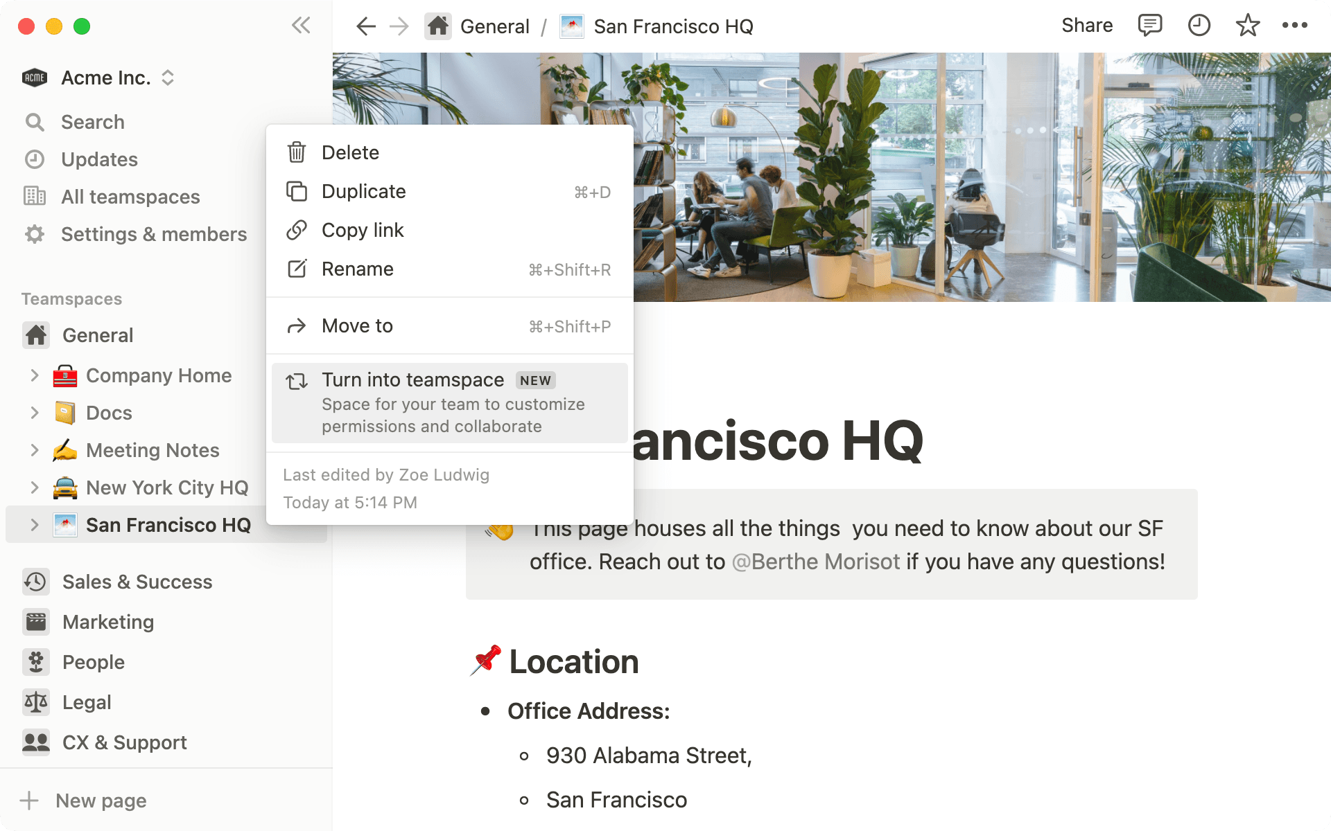 Espaces d’équipe du propriétaire de l’espace de travail - Visuel