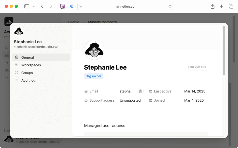 Accédez aux paramètres individuels des membres pour vérifier si l’un d’entre eux est propriétaire de l’organisation.