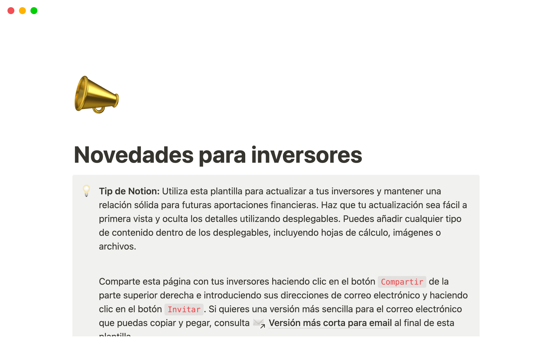 investor update template hero