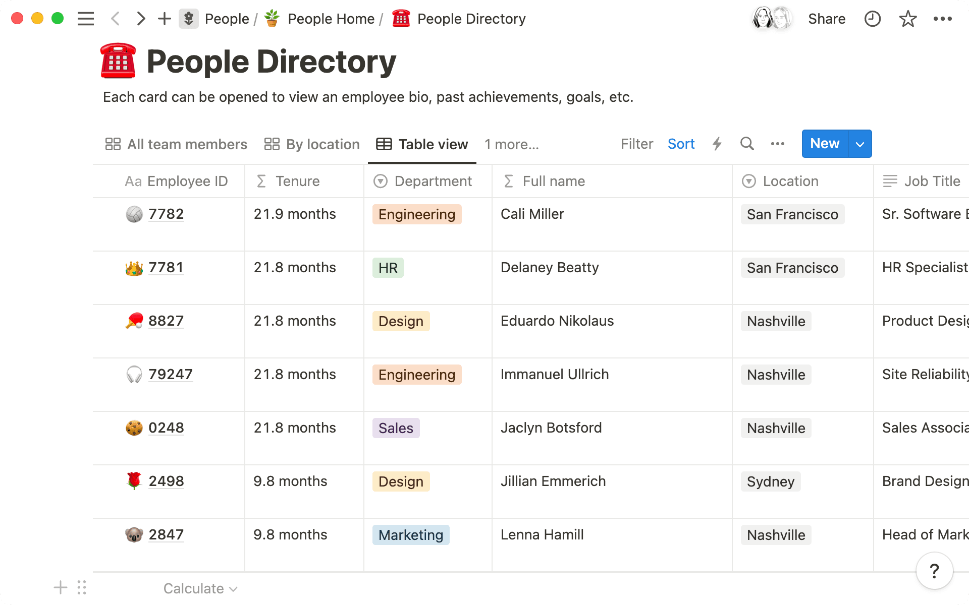 Utilisez des formules pour calculer l’ancienneté des employés ou extraire leur nom complet.