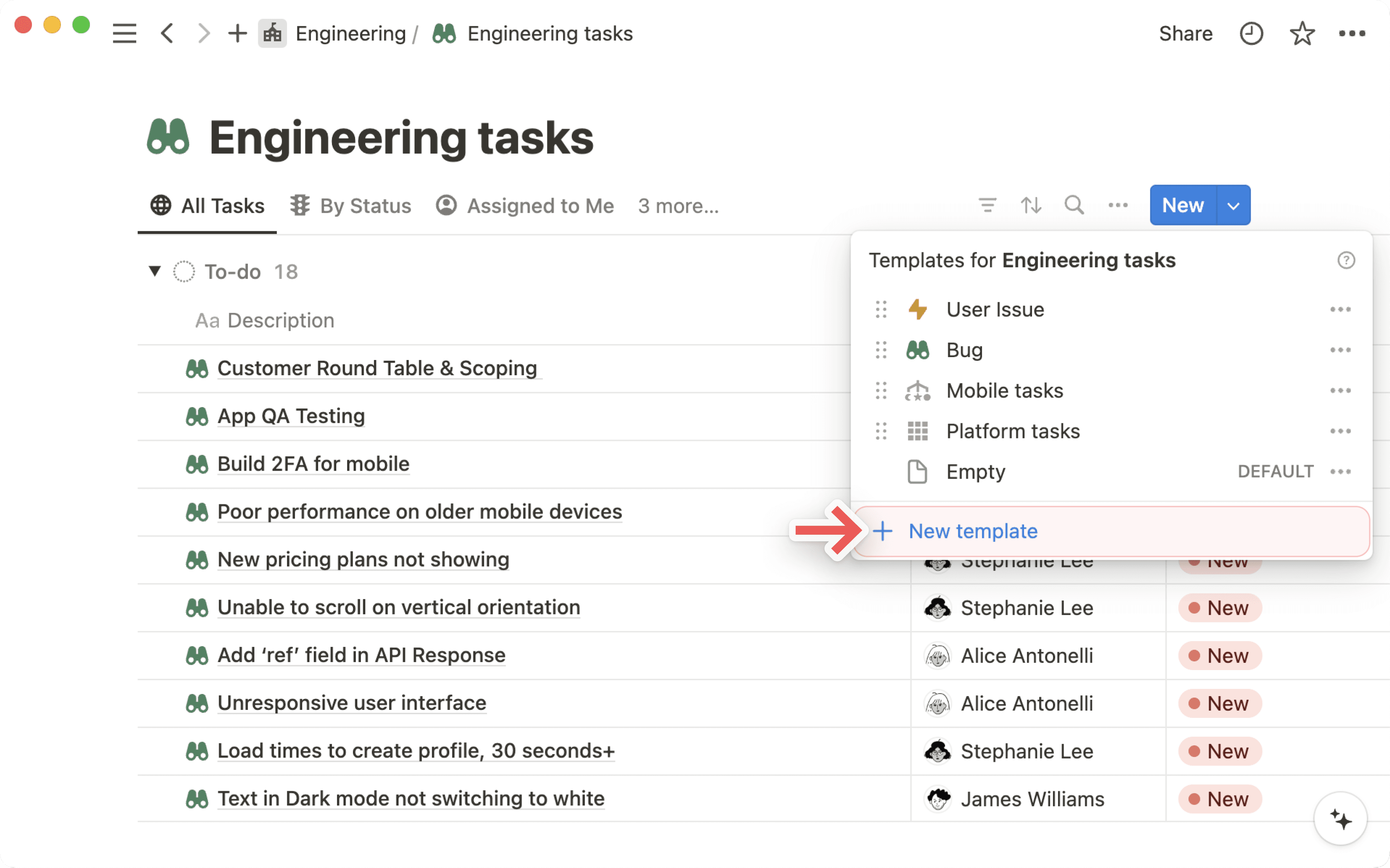 Nouveau modèle de BDD depuis le menu déroulant