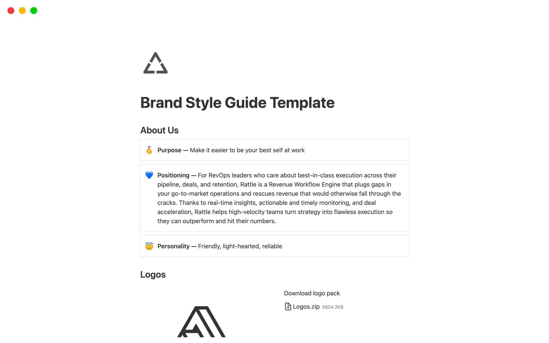 Pratinjau templat untuk Brand Style Guide