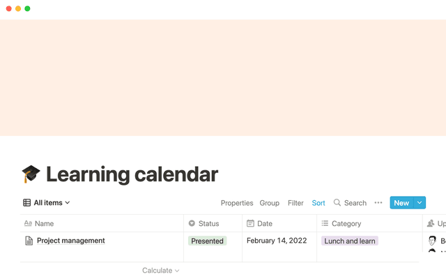 Notionโs learning calendar