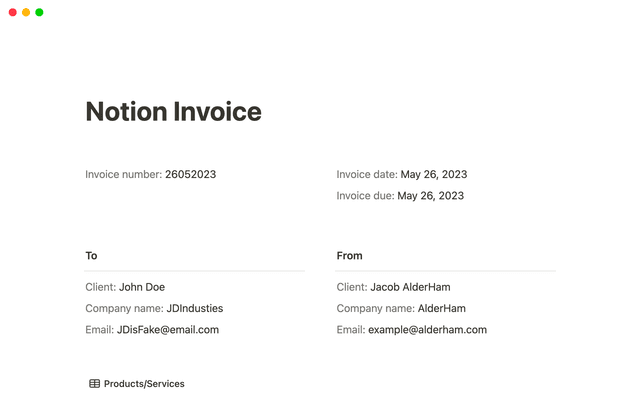 Notion Invoice Template