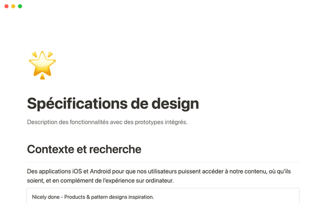 Spécifications de design